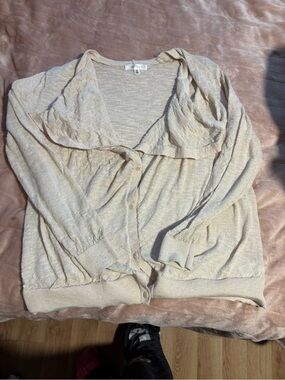 Light Cream Open-Collar Button-Front Women's Cardigan